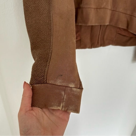 Free People Distressed Knit Full Zip Hoodie Moto Style Brown Size Small Women’s - Picture 8 of 11